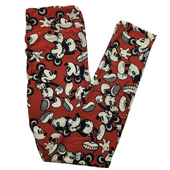 Mickey’s Retro Roll-Call Leggings | Bold Orange Throwback Print | LuLaRoe (OS) - Picture 2 of 2